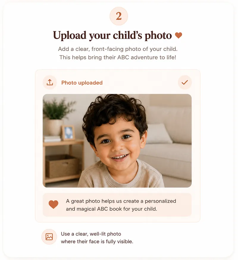 Upload one clear photo of your child