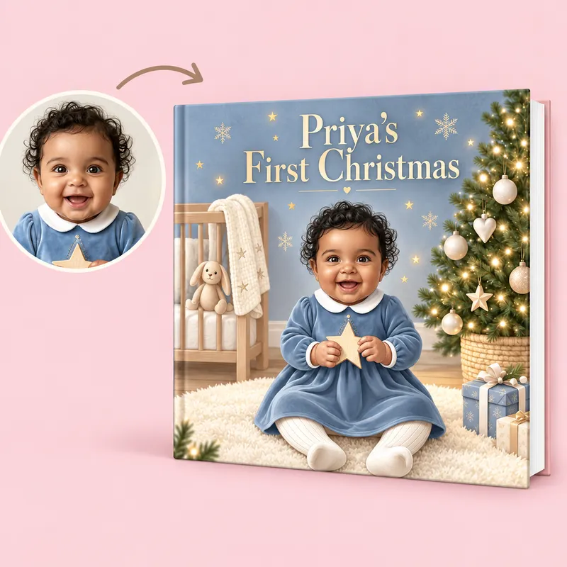Illustrated cover of a personalized My First Christmas book