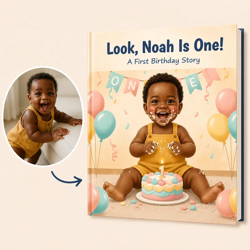 Interior page from a personalized first birthday book