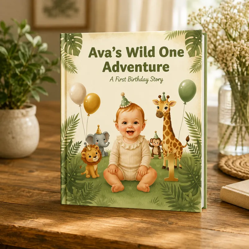 Hardcover personalized first birthday book