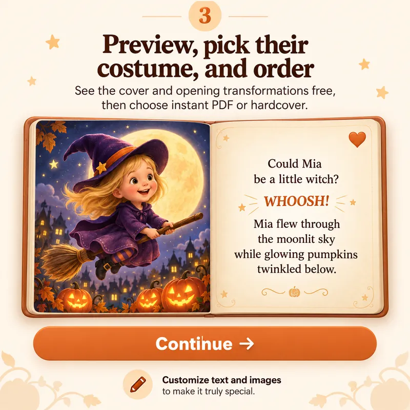 Preview, pick their costume, and order