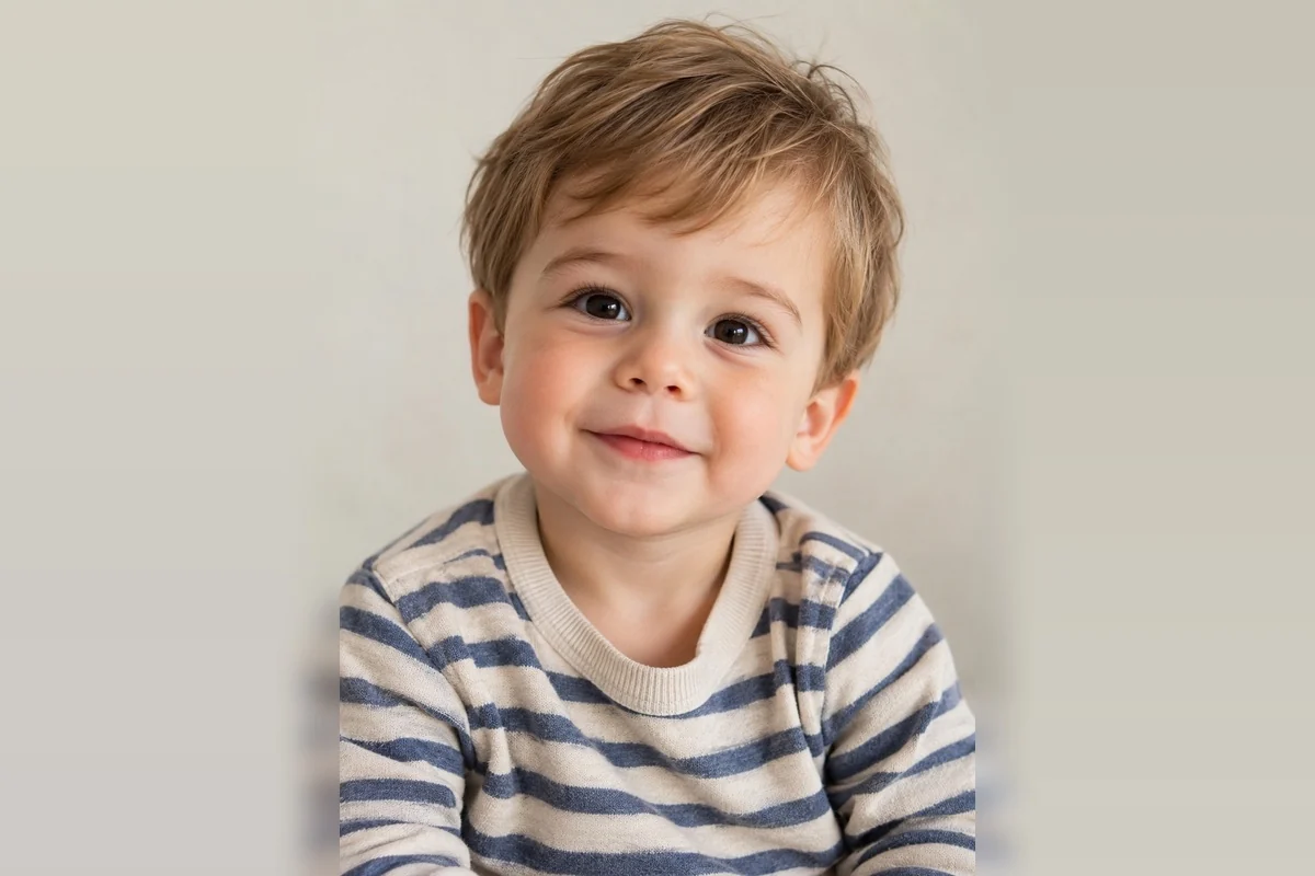 A smiling young child on their own