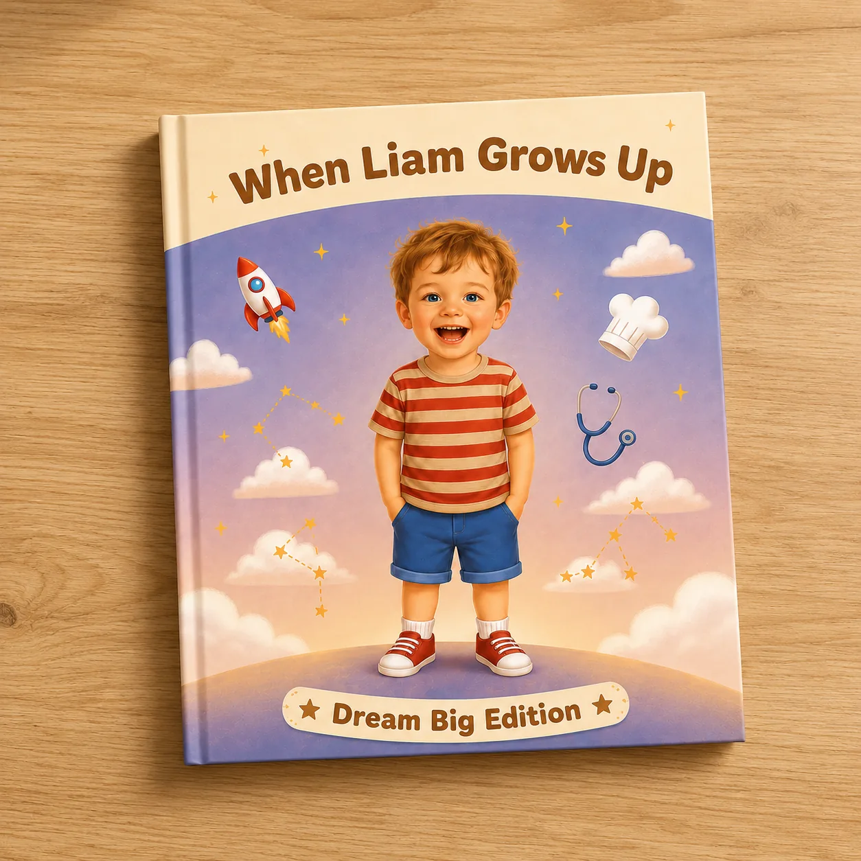 Personalized When I Grow Up book shown as a keepsake on a table